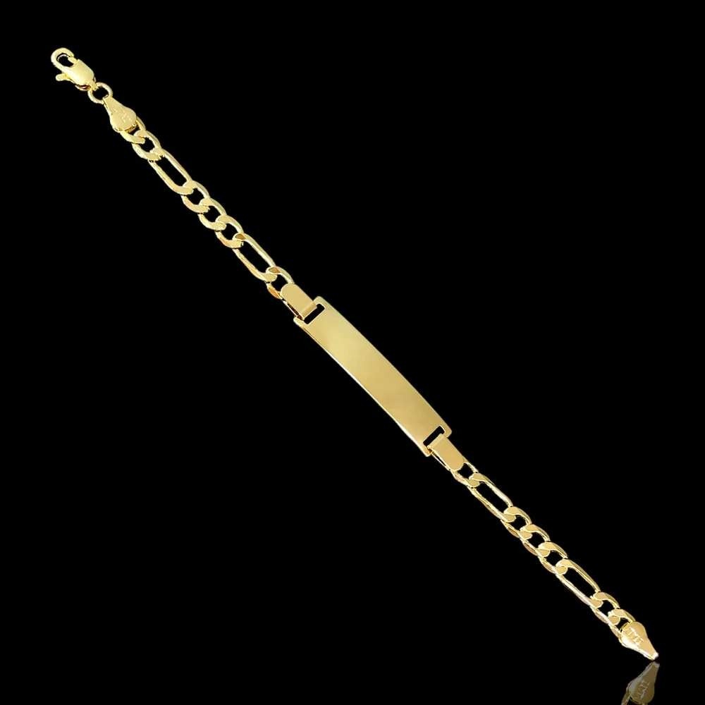 LAMINATED Gold Figaro ID Bracelet High Polish Engravable Link Chain 7in